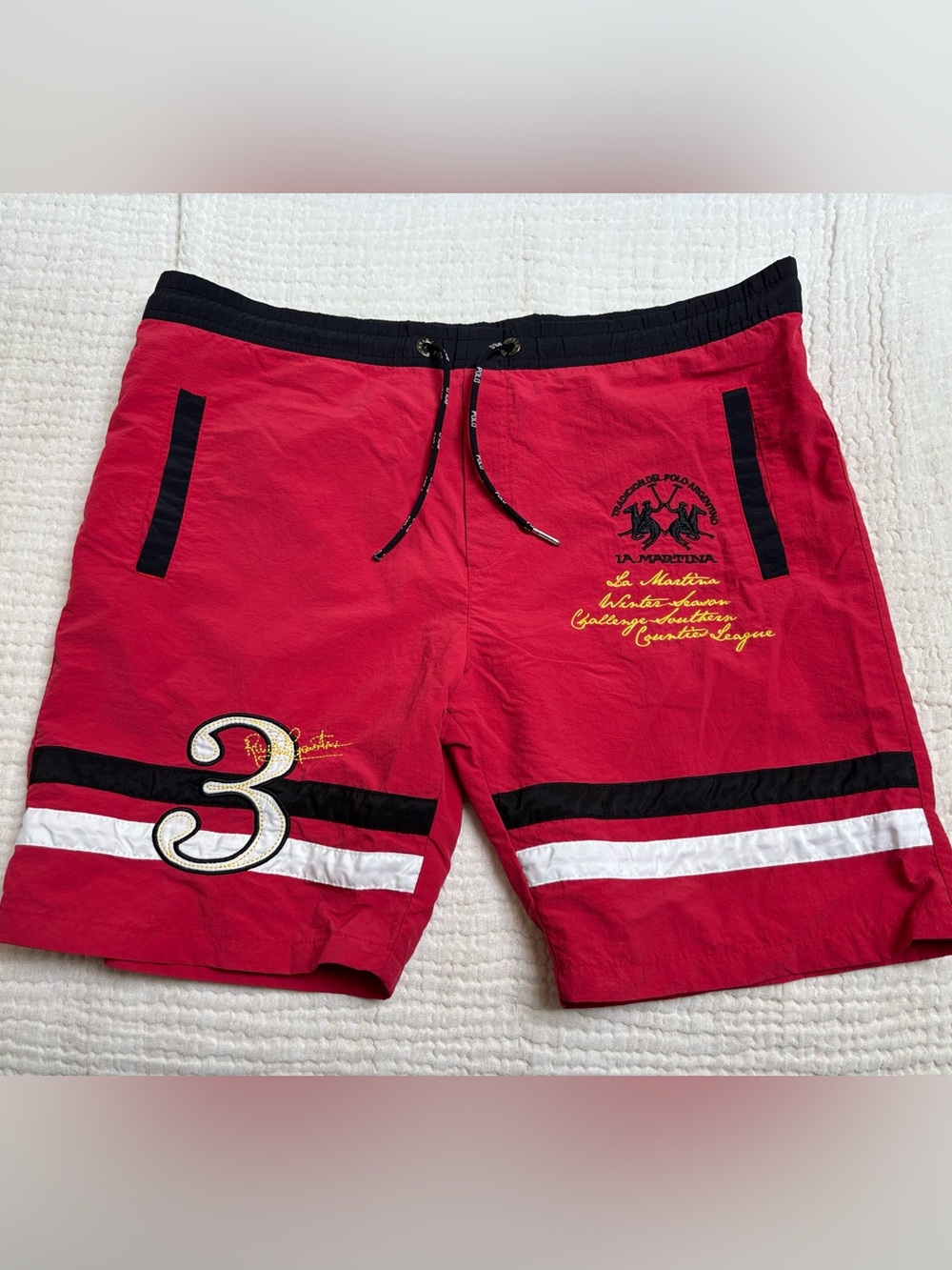 Large Red Men's Swim Shorts with Black & White Accents (Polo and La Martina)